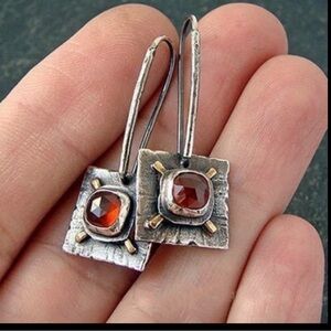 Hand Crafted Silver and Garnet Earrings